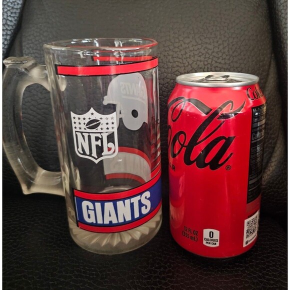 New York Giants Two Glass Mugs 12oz Helmet Logo 90s Vintage Retro Heavy NFL - Picture 3 of 3